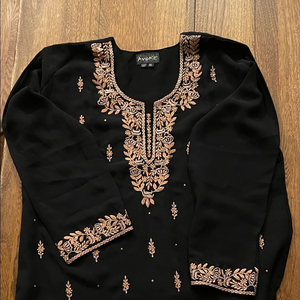 Black and Gold Embroidered Women's Tunic